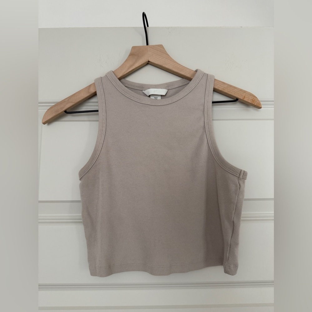 H&M Cream Ribbed High Neck Top